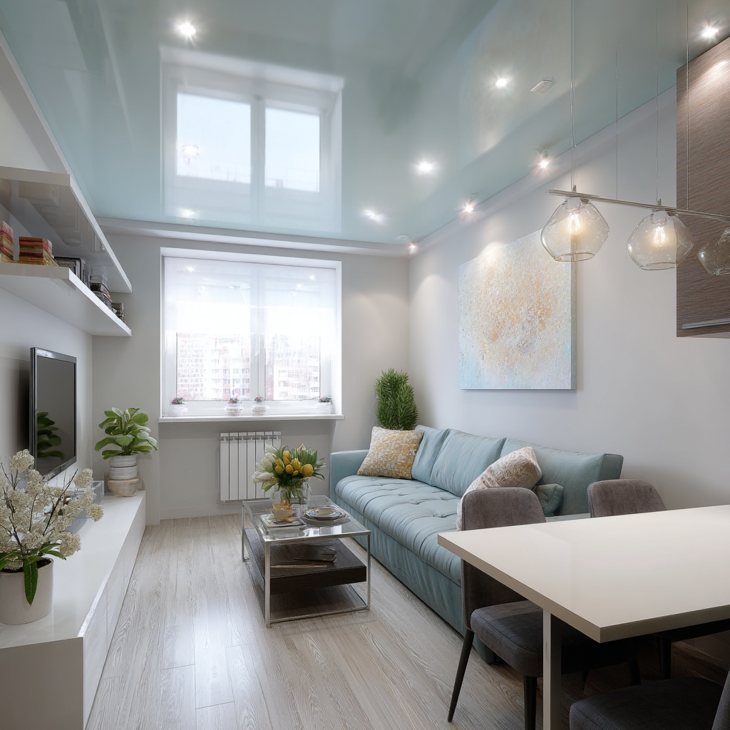 однокомнатная квартира с синими потолками